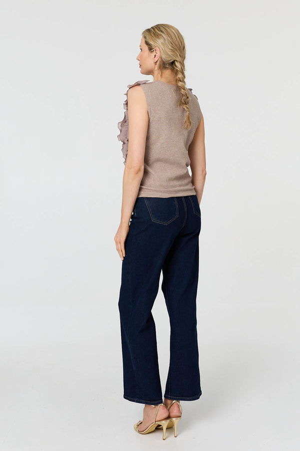 Beige | Ruffle Embellished Sleeveless Knit Top