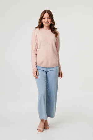 Pink | Sparkle Detail Floral Embroidered Jumper
