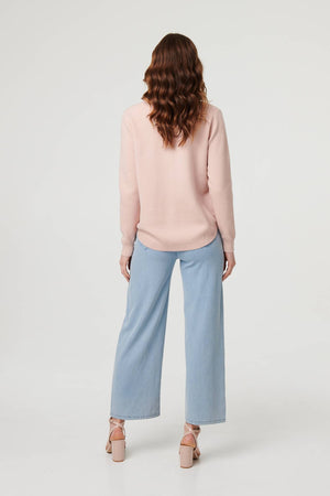 Pink | Sparkle Detail Floral Embroidered Jumper
