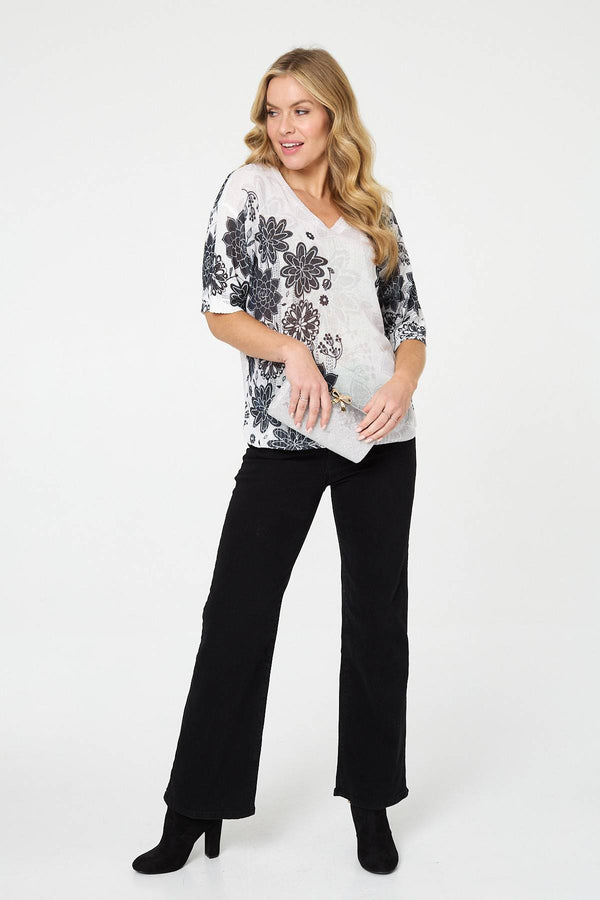 Sage | Floral Relaxed Open Knit Top