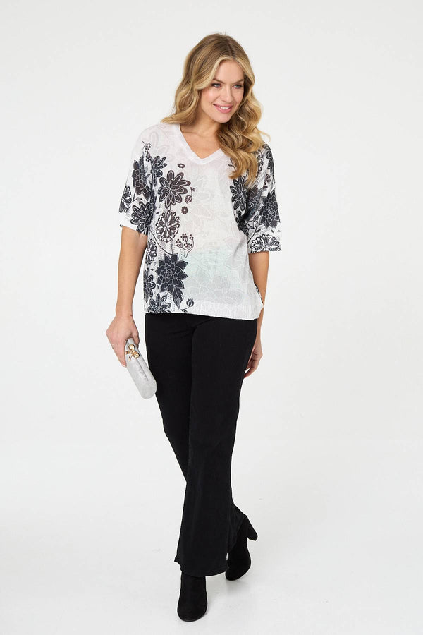 Sage | Floral Relaxed Open Knit Top