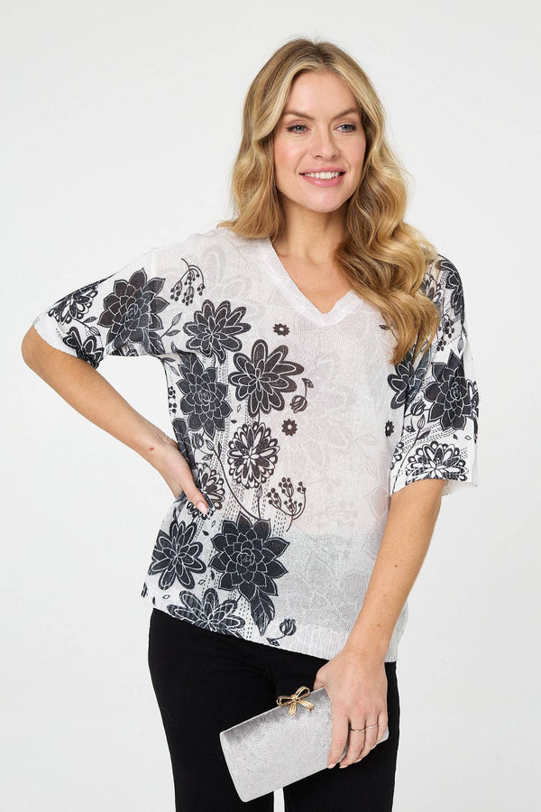 Sage | Floral Relaxed Open Knit Top