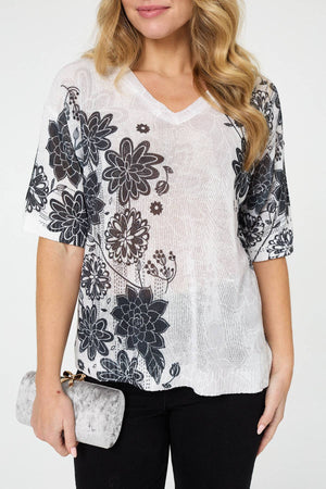 Sage | Floral Relaxed Open Knit Top