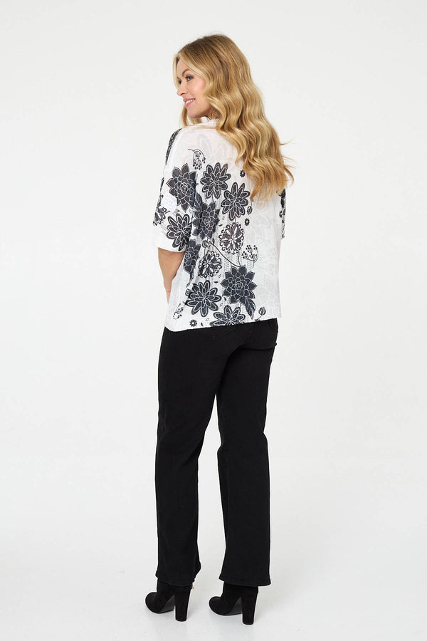 Sage | Floral Relaxed Open Knit Top