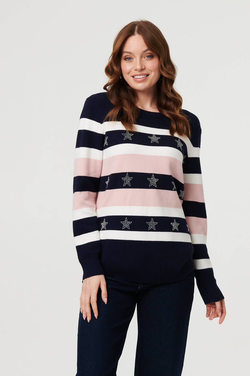 Sparkly Star Embellished Stripe Jumper