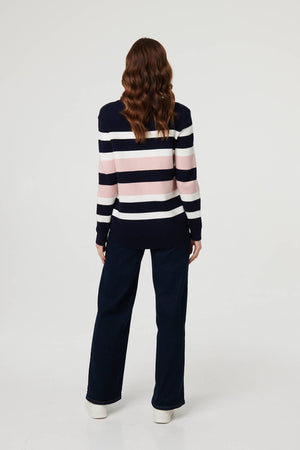 Navy | Sparkly Star Embellished Stripe Jumper

