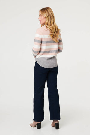 Pink | Sparkly Striped Print Curve Hem Jumper
