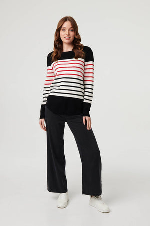 Black | Diamante Trim Striped Jumper

