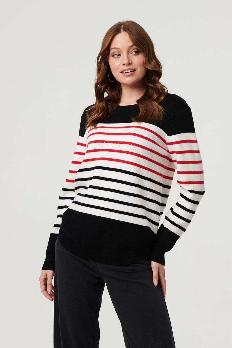 Diamante Trim Striped Jumper