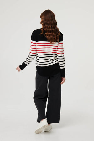 Black | Diamante Trim Striped Jumper

