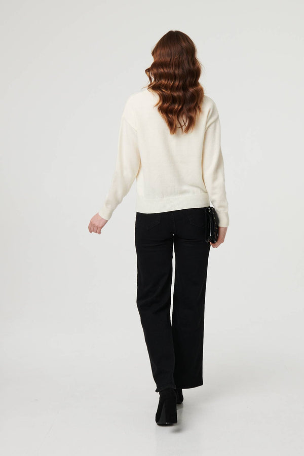 White | Sparkly Butterfly Detail Relaxed Jumper
