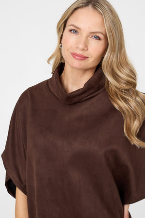 Brown | Suedette Cowl Neck Batwing Sleeve Top
