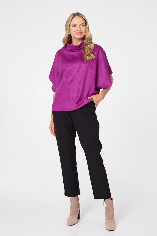 Purple | Suedette Cowl Neck Batwing Sleeve Top
