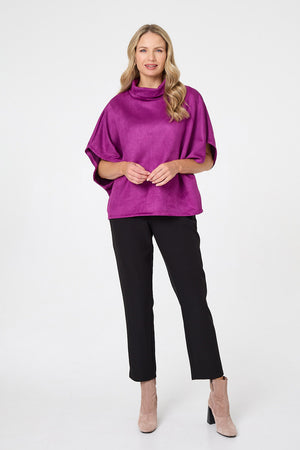Purple | Suedette Cowl Neck Batwing Sleeve Top
