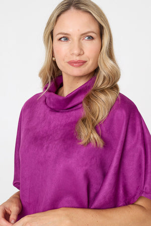 Purple | Suedette Cowl Neck Batwing Sleeve Top

