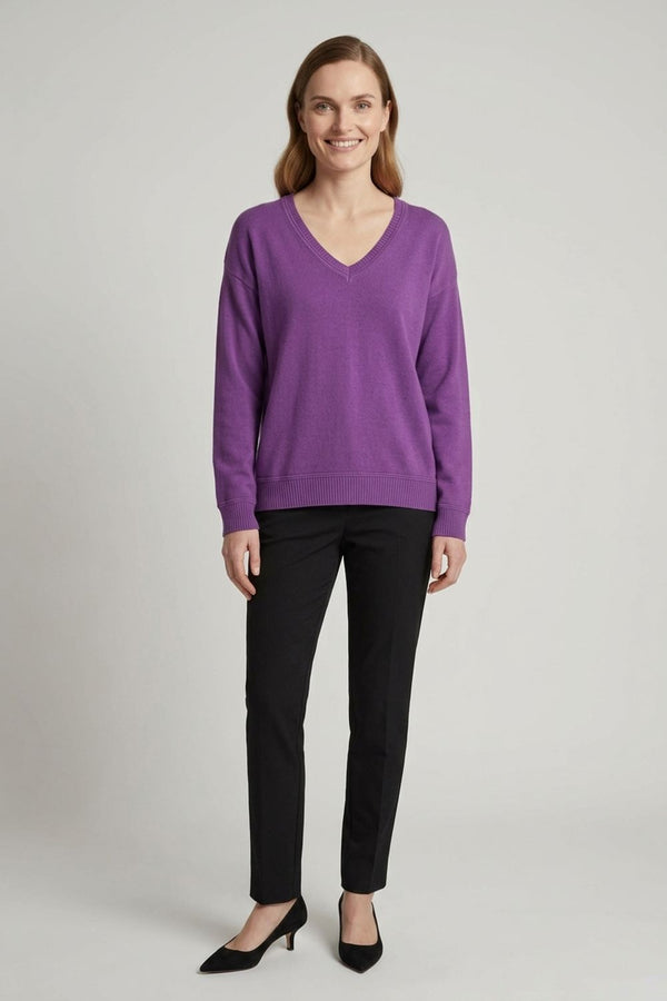 Purple | Slim Fit V-Neck Lightweight Jumper