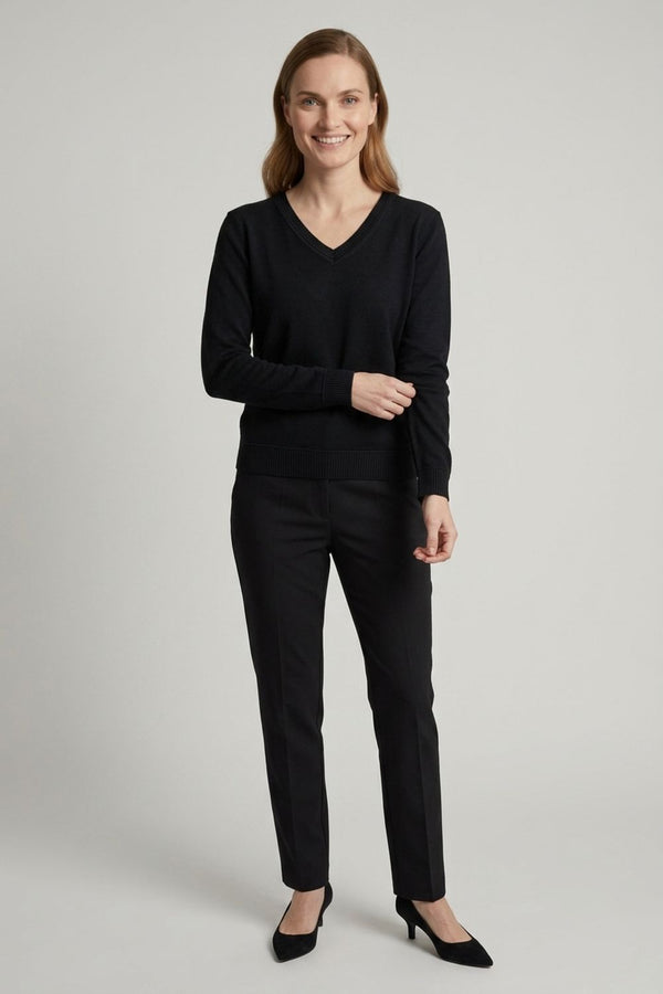 Black | Slim Fit V-Neck Lightweight Jumper