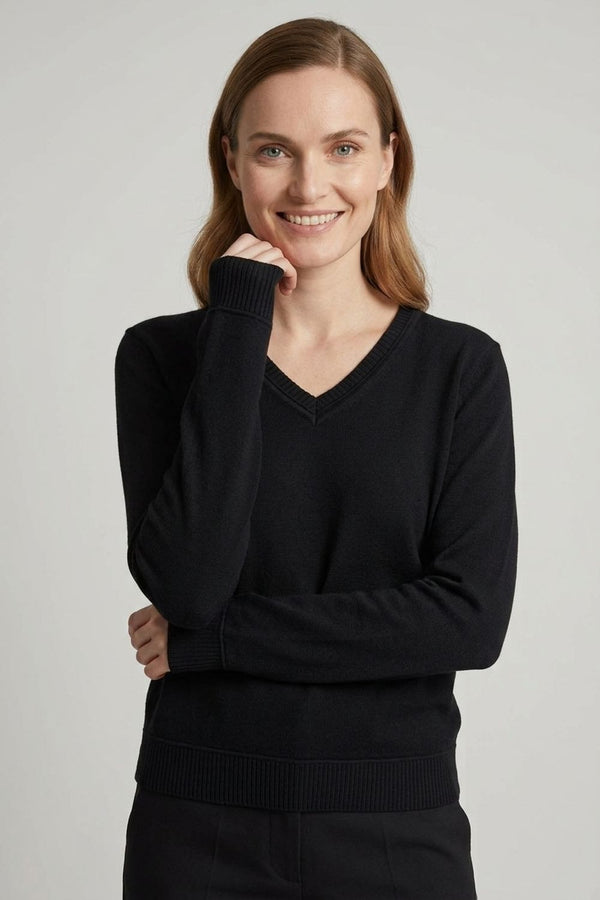 Black | Slim Fit V-Neck Lightweight Jumper