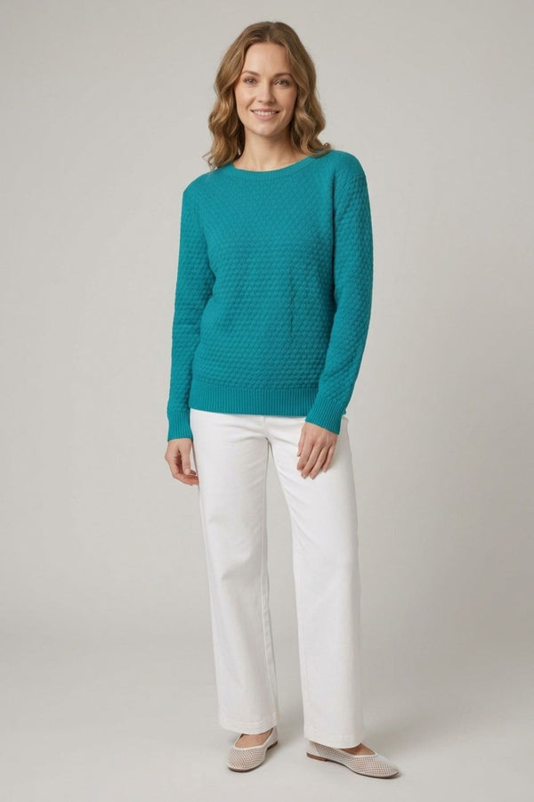 Blue | Textured Long Sleeve Relaxed Jumper
