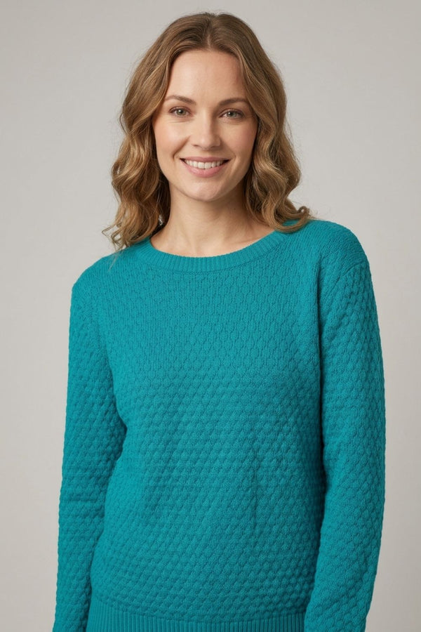 Blue | Textured Long Sleeve Relaxed Jumper