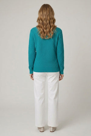 Blue | Textured Long Sleeve Relaxed Jumper