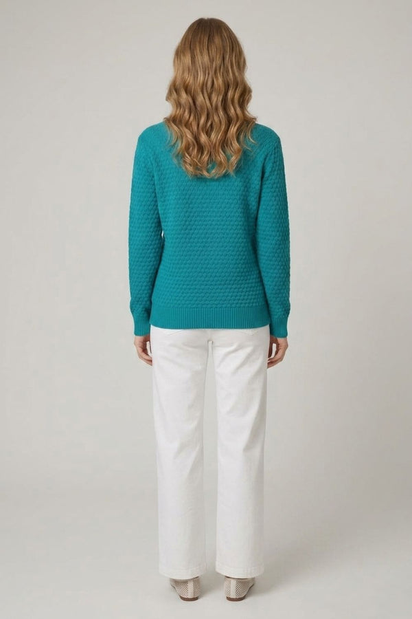 Blue | Textured Long Sleeve Relaxed Jumper
