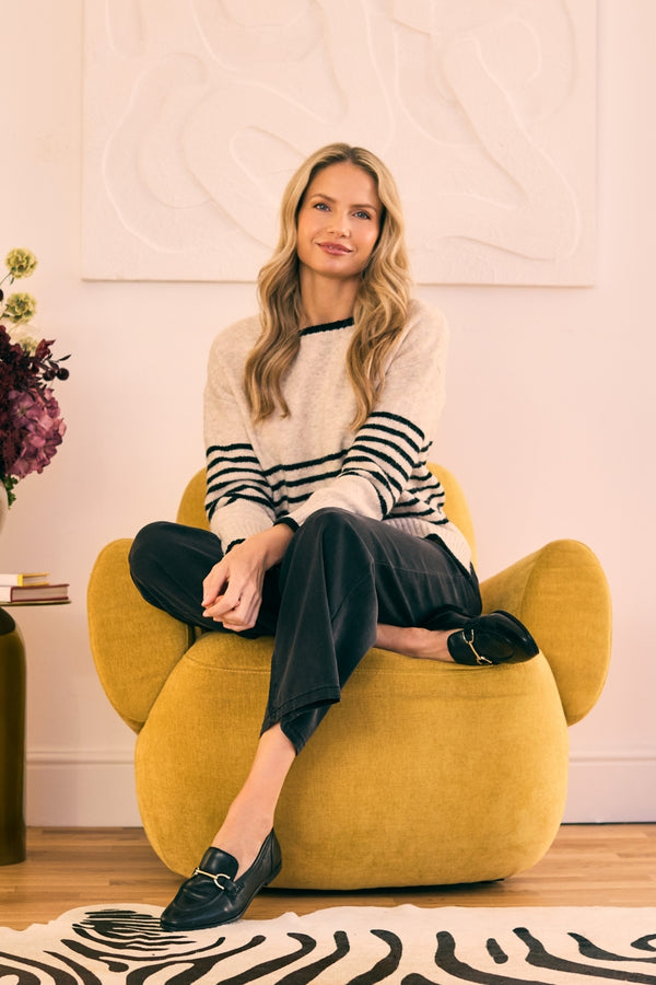 Cream | Striped Drop Shoulder Textured Jumper: Model is 5'10"/178 cm and wears UK10/EU38/US6/AUS10