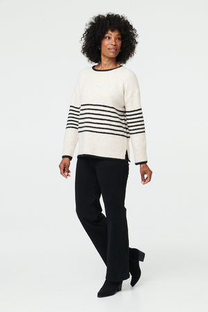 Cream | Striped Drop Shoulder Textured Jumper