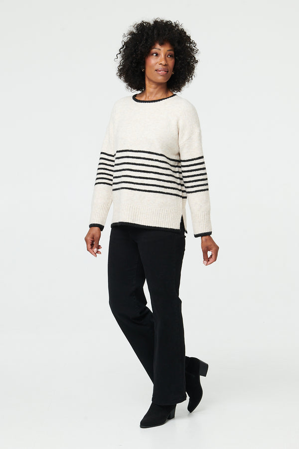Cream | Striped Drop Shoulder Textured Jumper