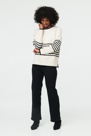 Cream | Striped Drop Shoulder Textured Jumper