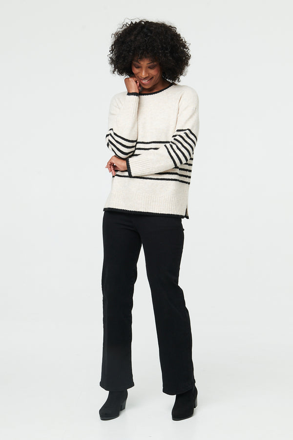 Cream | Striped Drop Shoulder Textured Jumper