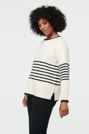 Cream | Striped Drop Shoulder Textured Jumper : Model is 5'10