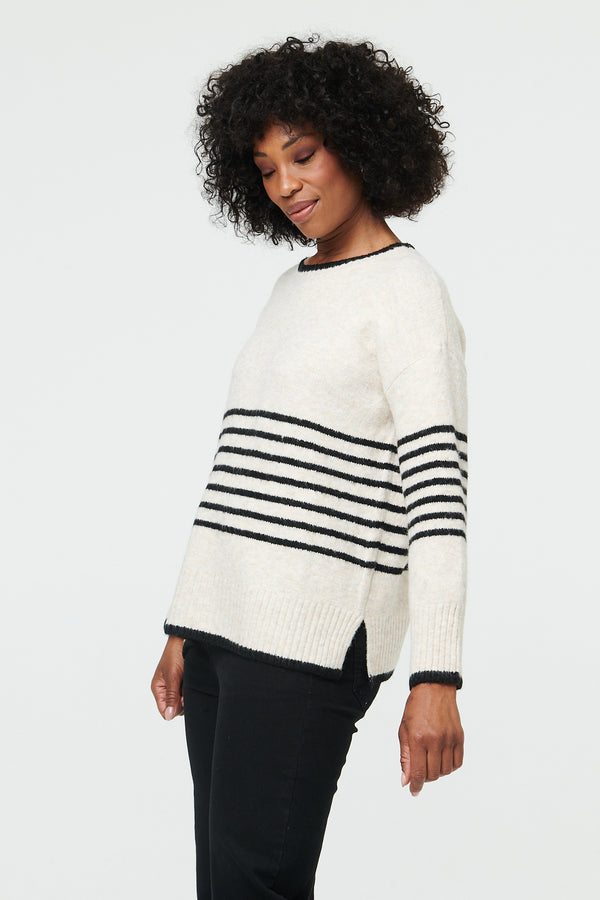 Cream | Striped Drop Shoulder Textured Jumper : Model is 5'10"/178 cm and wears UK10/EU38/US6/AUS10