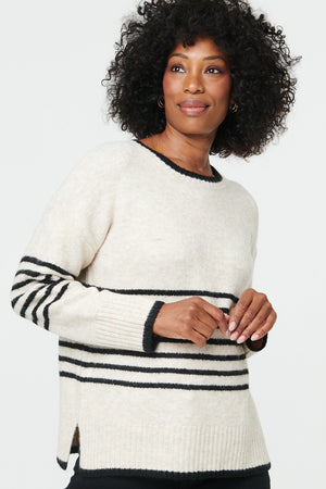 Cream | Striped Drop Shoulder Textured Jumper