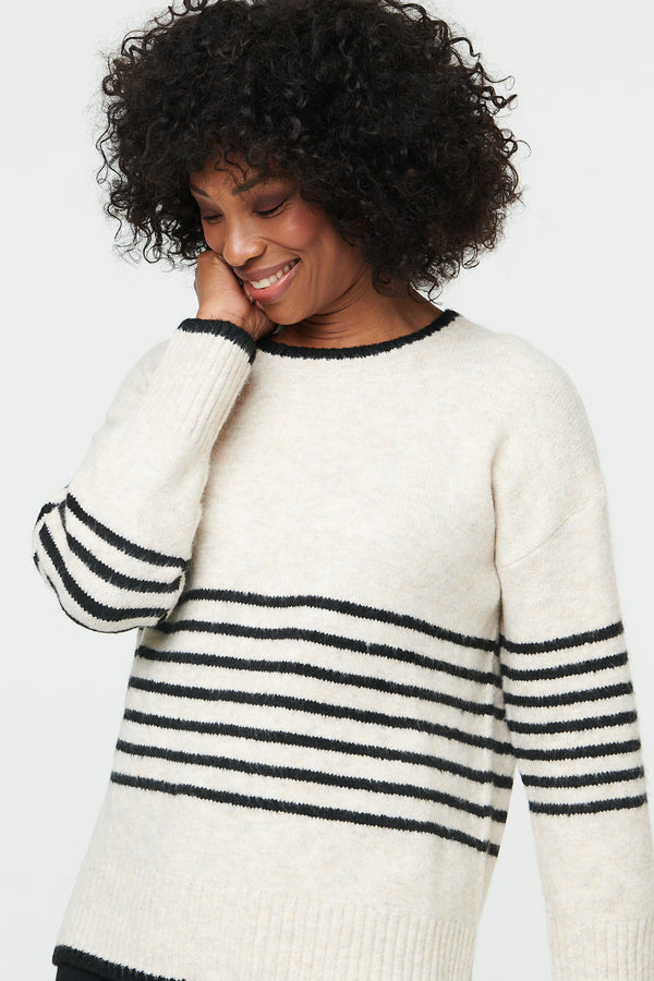 Cream | Striped Drop Shoulder Textured Jumper
