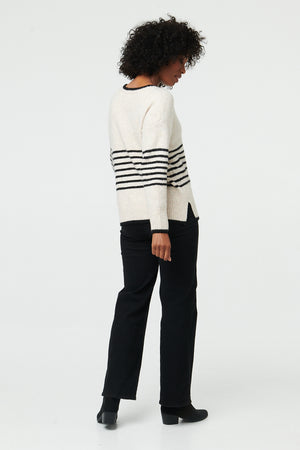Cream | Striped Drop Shoulder Textured Jumper
