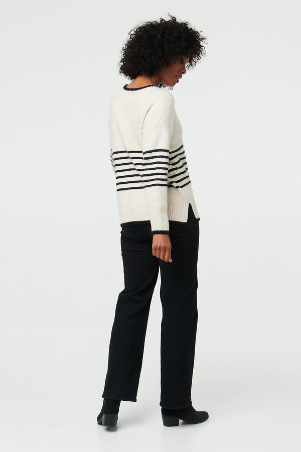 Cream | Striped Drop Shoulder Textured Jumper