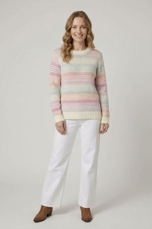 White | Striped Texture Long Sleeve Jumper