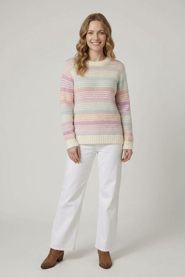 White | Striped Texture Long Sleeve Jumper