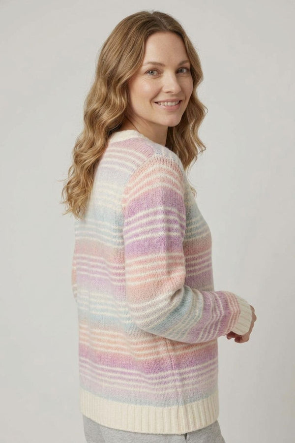 White | Striped Texture Long Sleeve Jumper