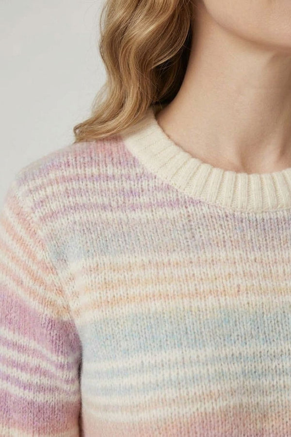 White | Striped Texture Long Sleeve Jumper
