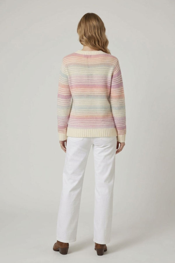 White | Striped Texture Long Sleeve Jumper