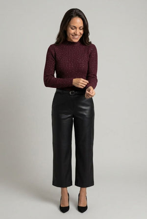 Burgundy | Sparkly Textured Long Sleeve Knit Top