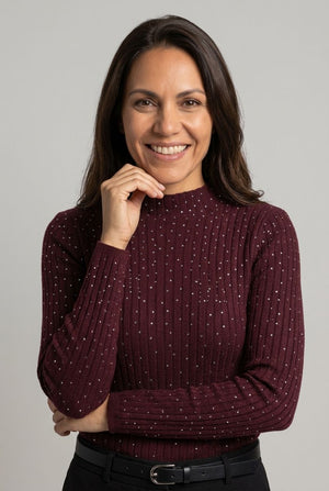 Burgundy | Sparkly Textured Long Sleeve Knit Top