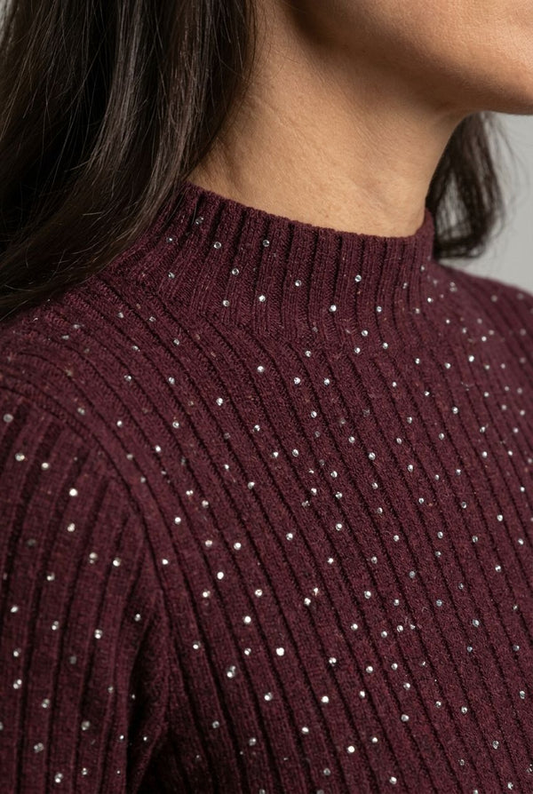 Burgundy | Sparkly Textured Long Sleeve Knit Top