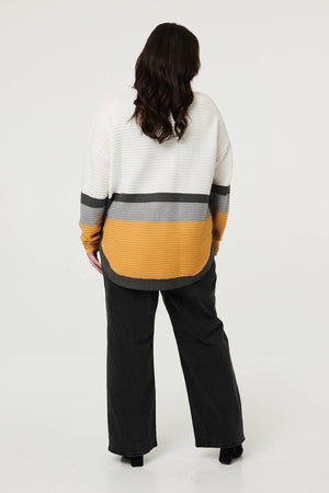 Mustard | Curve Colour Block Zip Detail V-Neck Jumper
