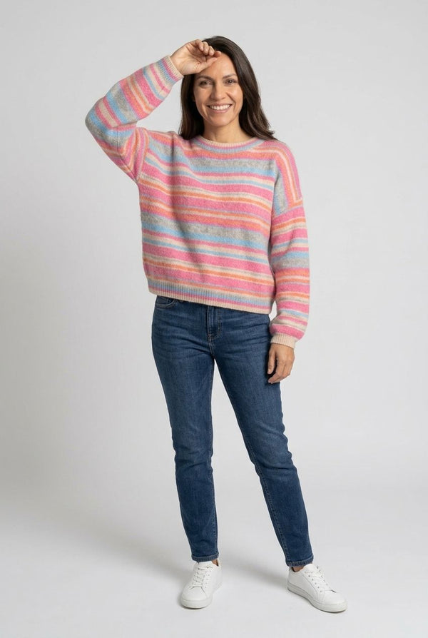 Pink | Striped Drop Shoulder Cropped Jumper