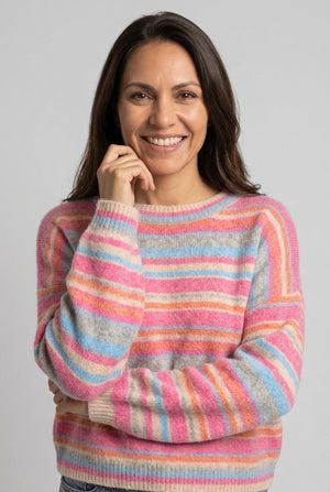 Pink | Striped Drop Shoulder Cropped Jumper