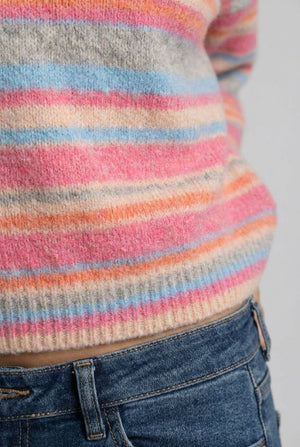 Pink | Striped Drop Shoulder Cropped Jumper