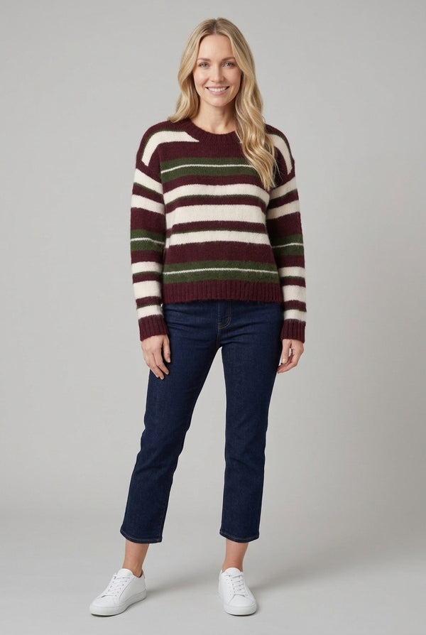 Burgundy | Striped Drop Shoulder Jumper